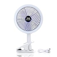 HealSmart Clip Fan with Lamp,2400mAh USB Rechargeable Battery, 4 Speed 360°Rotating Detachable Desk Fan Ultra Quiet for Bedroom, Office, Kitchen, Camping Tent, White, 6-Inch