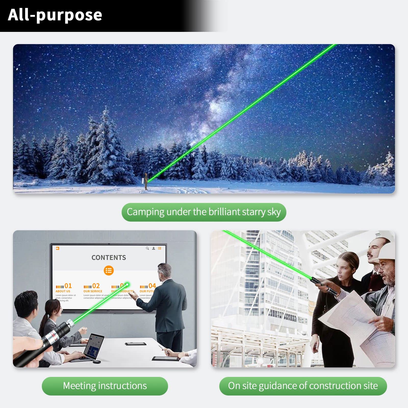 Long Range Green Laser Pointer High Power,[Material Upgrade] Laser Pointer Pen，[2000 metres] Green Lazer Pointer Rechargeable for Hiking,Cat Laser Toy USB Charge