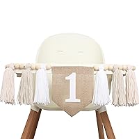 BOOMPA White 1st Birthday High Chair Banner - Wood Bead Tassel Garland - First Birthday Party Tassel Banner - Pure Angel 1st Birthday Photo Backdrop - Wall Hangings Decorative For Kids Bedroom Nursery
