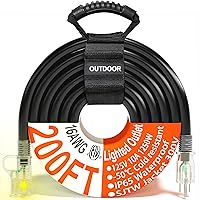 HUANCHAIN 16/3 Gauge 200 ft Black Outdoor Extension Cord Waterproof with Lighted end, Flexible Cold-Resistant 3 Prong Long Extension Cord Outside, 10A 1250W 16AWG SJTW, ETL