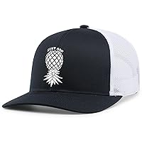 Mens Funny Upside Down Pineapple Just Ask Embroidered Mesh Back Trucker Hat Baseball Cap