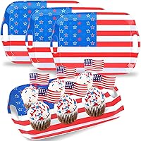 gisgfim 3Pcs Memorial Day Serving Trays with Handles 14 x 10 Inch Large Melamine Tray Rectangular 4th of July Serving Platter USA Flag Tray Melamine Dishes for Serving Food American Dessert Plates Set