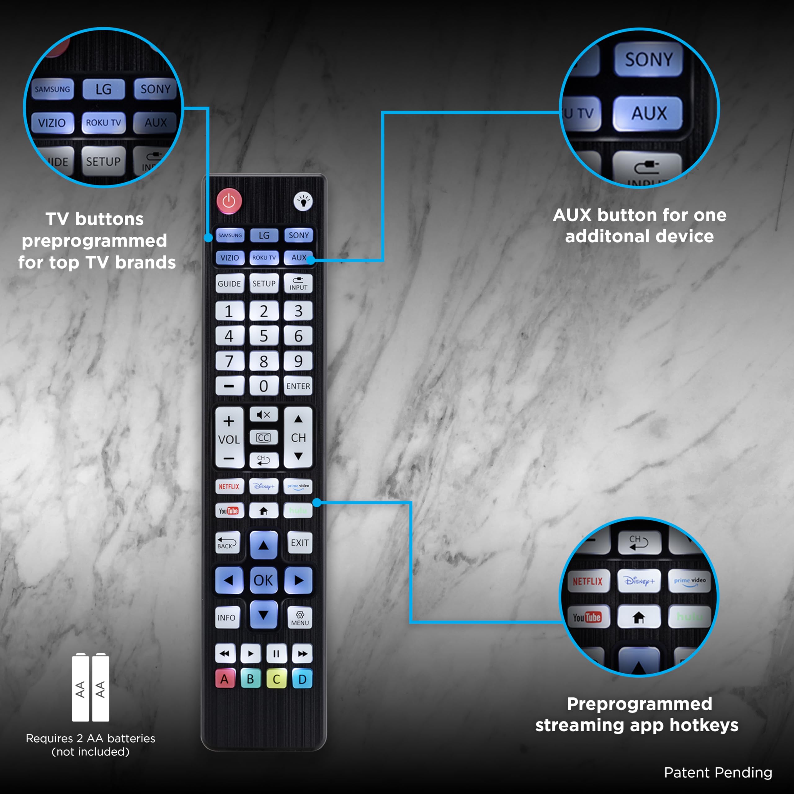 UltraPro Backlit One Touch Instant Pairing Replacement Remote Pre-Programmed for Samsung, Sony, LG, Vizio, Roku TV 2 Device 80830