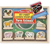 Melissa & Doug﻿ Farm Animals: My First Wooden Stamp Set Bundle with 1 Theme Compatible M&D Scratch Fun Mini-Pad (02390)