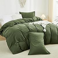 Litanika Cotton Duvet Cover Queen Olive Green - Linen Like Textured Duvet Cover Queen Size, Soft and Breathable Queen Bedding Duvet Cover Set for All Season (Queen, 90