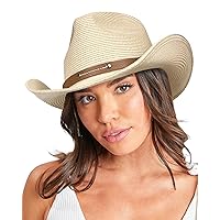 FURTALK Straw Cowboy Sun Hats for Women Men Western Cowgirl Hats with Wind Lanyard UPF 50+ Beach Hat