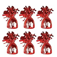 Beistle Metallic Plastic Wrapped Balloon Weight Holders For Birthday Party Decorations, Red - 6 Piece