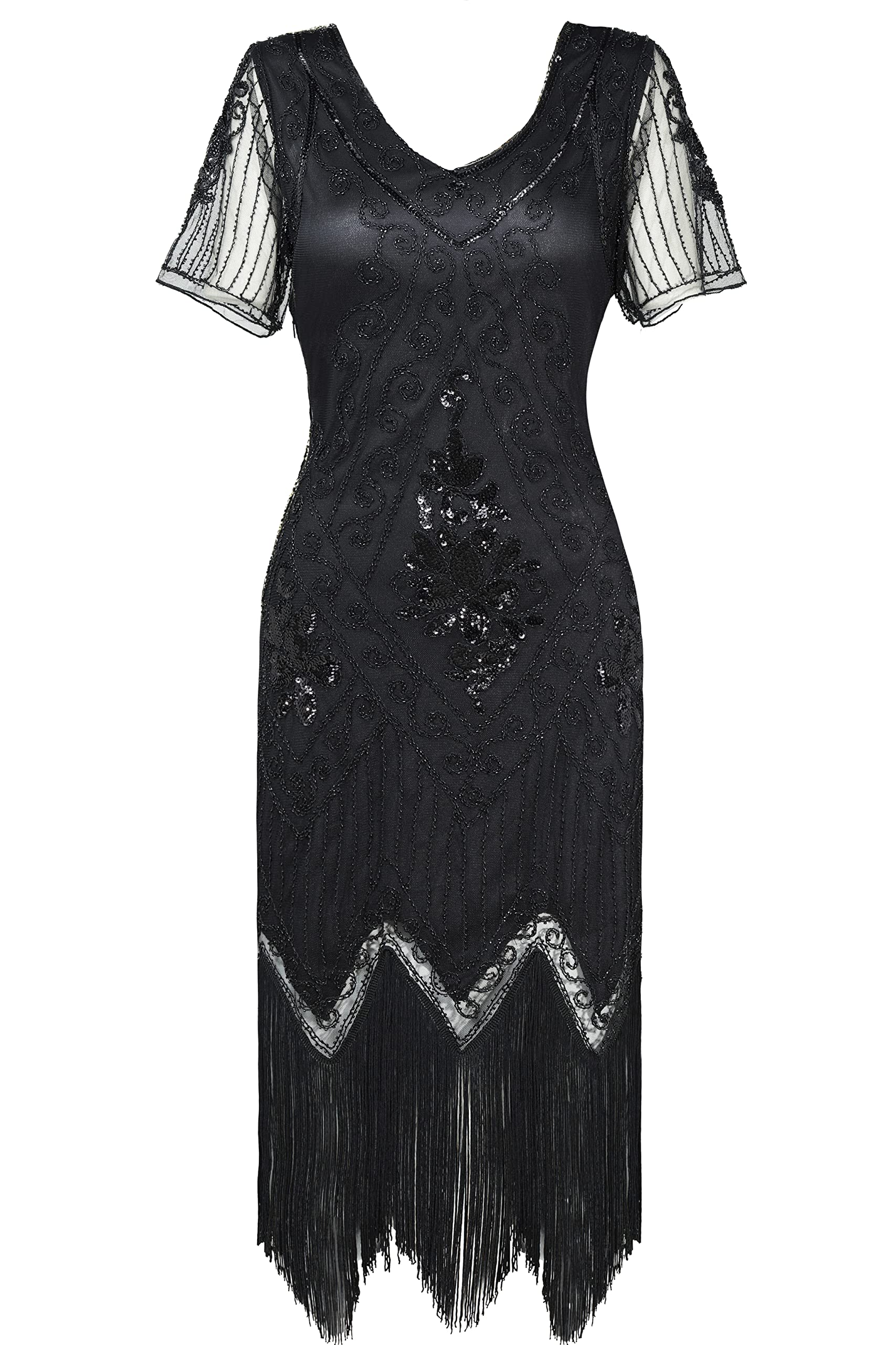 BABEYOND 1920s Art Deco Fringed Sequin Dress Roaring 20s Flapper Fancy Dress Gatsby Costume Dress