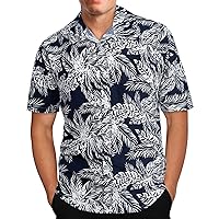 Men's Hawaiian Shirts Summer Short Sleeve Tropical Floral Printed T-Shirts Cotton Linen Button Down Relaxed Fit Shirts