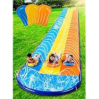 Sloosh 22.5ft Triple Water Slide and 3 Body Boards, Backyard Lawn Water Slides with Outdoor Slip Sprinkler for Kids Adults Summer Water Fun Toy