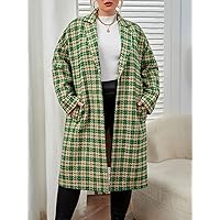 OVEXA Women's Large Size Fashion Casual Winte Plus Plaid Lapel Collar Drop Shoulder Overcoat Leisure Comfortable Fashion Special Novelty (Color : Multicolor, Size : X-Large)