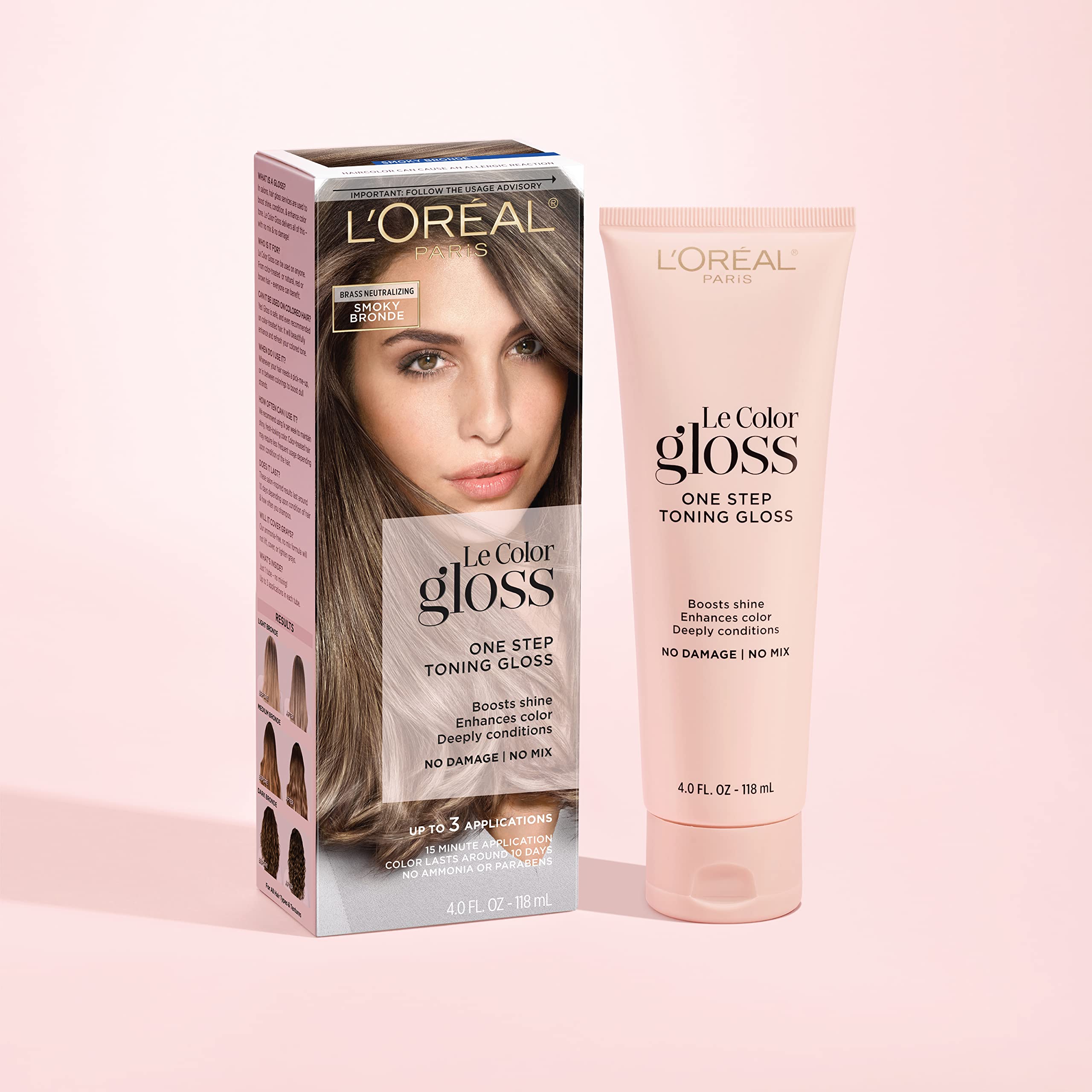 L’Oréal Paris Le Color Gloss One Step In-Shower Toning Hair Gloss, Neutralizes Brass, Conditions & Boosts Shine, Smoky Bronde, 4 Ounce