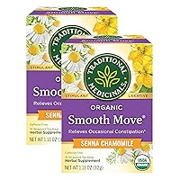 Organic Smooth Move Senna Chamomile Herbal Tea, Relieves Occasional Constipation, (Pack of 2) - 32 Tea Bags Total