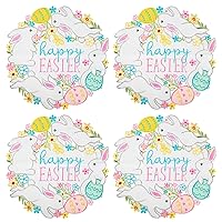 Easter Placemats Set of 4,15 Inch Eggs and Bunny Round Embroidery Placemats for Dining Table,Colorful Fabric Table Mats for Spring Holiday Tabletop Decoration.Decoration（Placemats）