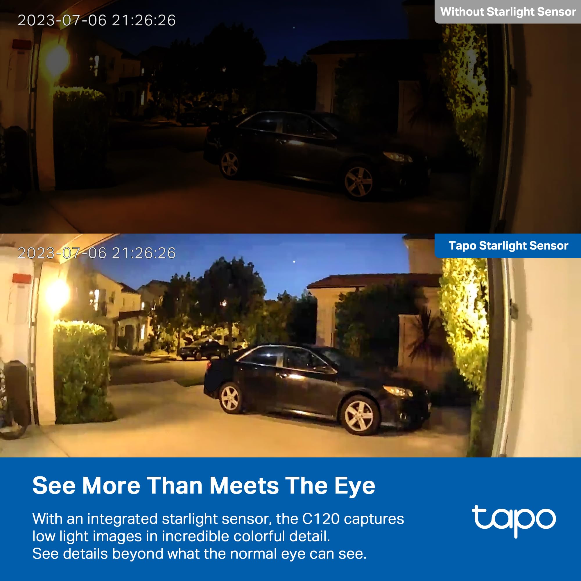 Tapo 2K QHD Security Camera, Indoor/Outdoor, Color Night Vision, Free Person/Pet/Vehicle Detection, Invisible IR Mode for Pet & Baby Monitor, 2-Way Audio, Local & Cloud Storage, 2.4G Wi-Fi (Tapo C120)