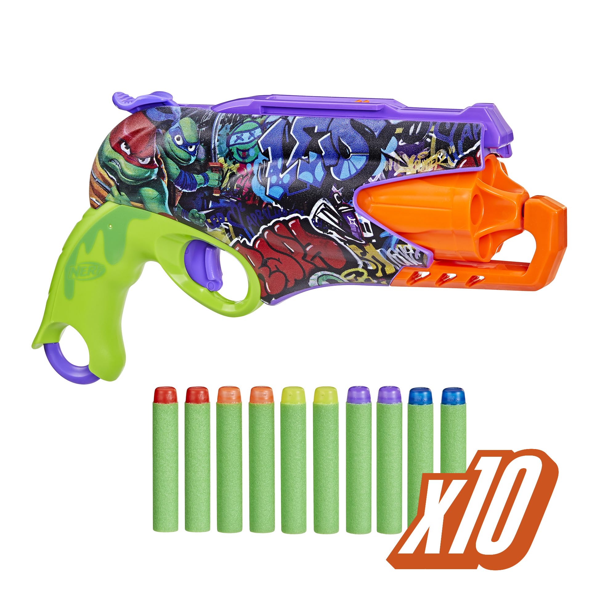 NERF Teenage Mutant Ninja Turtles Blaster, 10 Elite Darts, Toy Foam Blasters for 8 Year Old Boys & Girls & Up