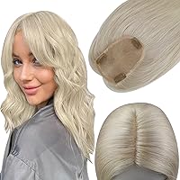 Full Shine Clip in Hair Topper Real Human Hair 14 Inch Crown Topper Mono Base Hair Topper For Women Color Blonde Hair Extensions Toppers Top Hair pieces 3X5 Inch