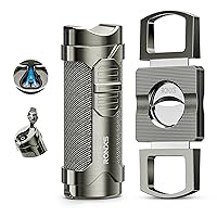 RONXS Cigar Torch Lighter Set, Cigar Cutter, Windproof Lighters Butane Refillable, Adjustable Triple Jet Flame Cool Lighter, Great Gift Idea for Father's Day and Birthday(Butane Gas Not Included)