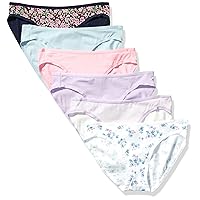 Amazon Essentials Women's Cotton Bikini Brief Underwear (Available in Plus Size), Pack of 6, Floral/Multicolor/Stripe, X-Small