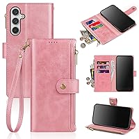 Antsturdy Samsung Galaxy A54 5G Wallet case with Card Holder for Women Men,Galaxy A54 Phone case RFID Blocking PU Leather Flip Shockproof Cover with Strap Zipper Credit Card Slots,Rose Gold