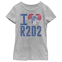 Star Wars R2D2 Love Girls Short Sleeve Tee Shirt, Athletic Heather, Medium