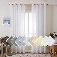 MIULEE 2 Panels Natural Linen Sheer Window Curtains Elegant Solid White Drapes Grommet Top Window Voile Panels Linen Textured Panels for Bedroom Living Room (52X90 Inch)