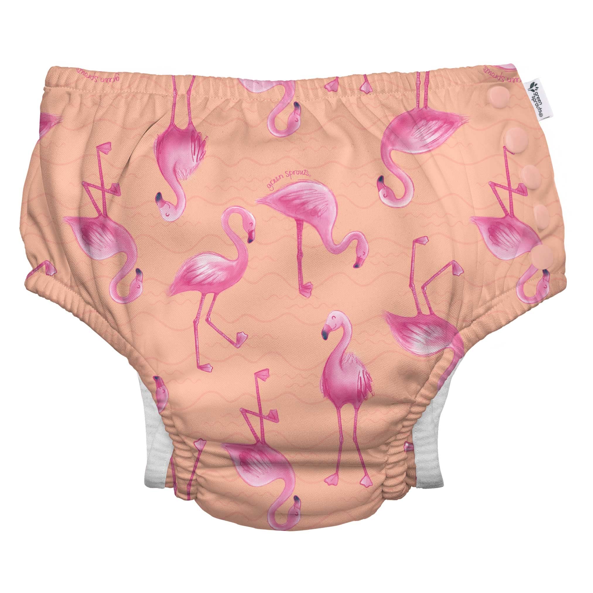 i play. by green sprouts Reusable, Eco Snap Swim Diaper with Gussets, UPF 50, Patented Design, STANDARD 100 by OEKO-TEX Certified - Coral Flamingos - 3T