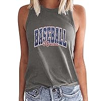 Workout Tank Tops for Women Baseball Mom Baseball Letter Print Shirts Round Neck Pullover Vest