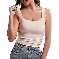 Tank Top for Women Double Lined Womens Tank Tops Y2K Going Out Crop Tops Slim Sleeveless Summer Square Neck Shirts