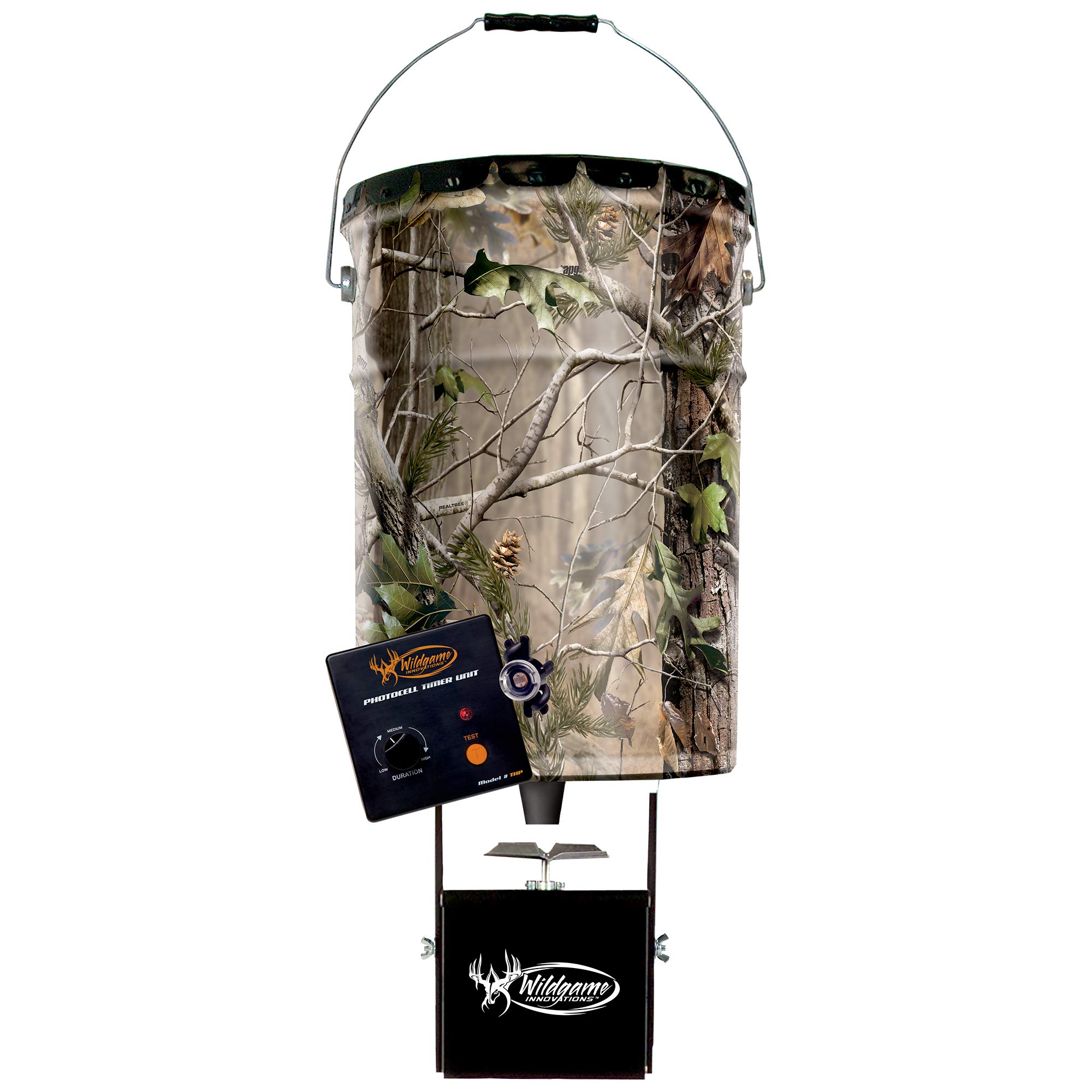Wildgame Innovations Pail Feeder, Real Tree Camo Steel, 50-Lbs.