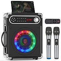 JYX Karaoke Machine with 2 Wireless Microphones, Bluetooth Speaker PA System for Adults and Kids with LED Light, 5200mAh Battery, Supports TWS/REC/FM/AUX in/USB/TF for Christmas Party, Wedding