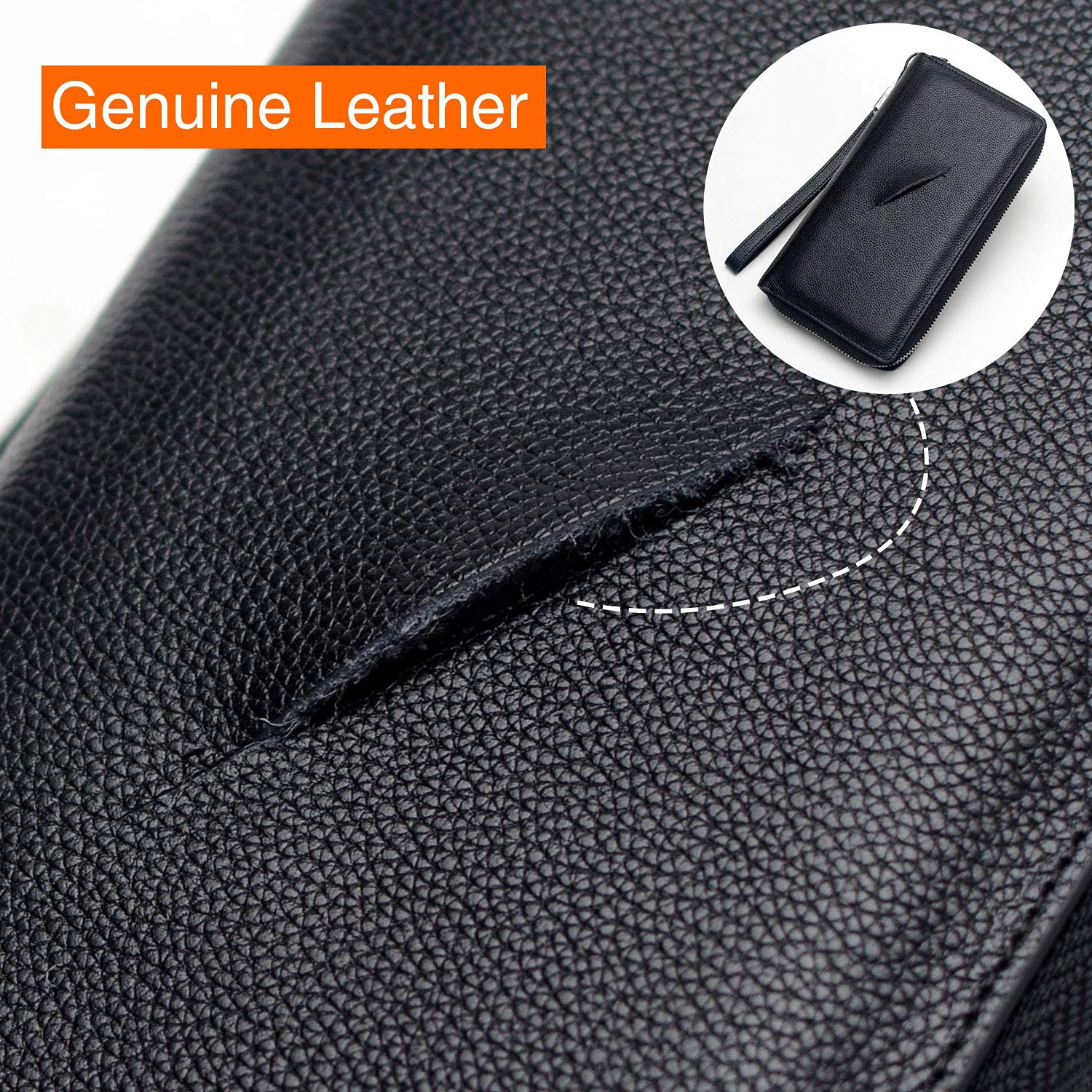 Bveyzi Women RFID Blocking Wallet Leather Zip Around Phone Clutch Large Capacity Ladies Travel Purse Wristlet (Black)
