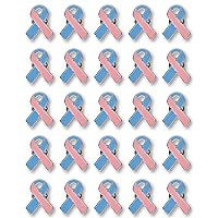 25 Pc Pink & Blue Awareness Enamel Ribbon Pins With Metal Clasps - 25 Pins - Show Your Support For Birth Defects, Infant Loss, Sudden Infant Death Syndrome (SIDS), Male Breast Cancer, Miscarriage