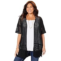 Catherines Women's Plus Size Open Crochet Short Sleeve Cardigan