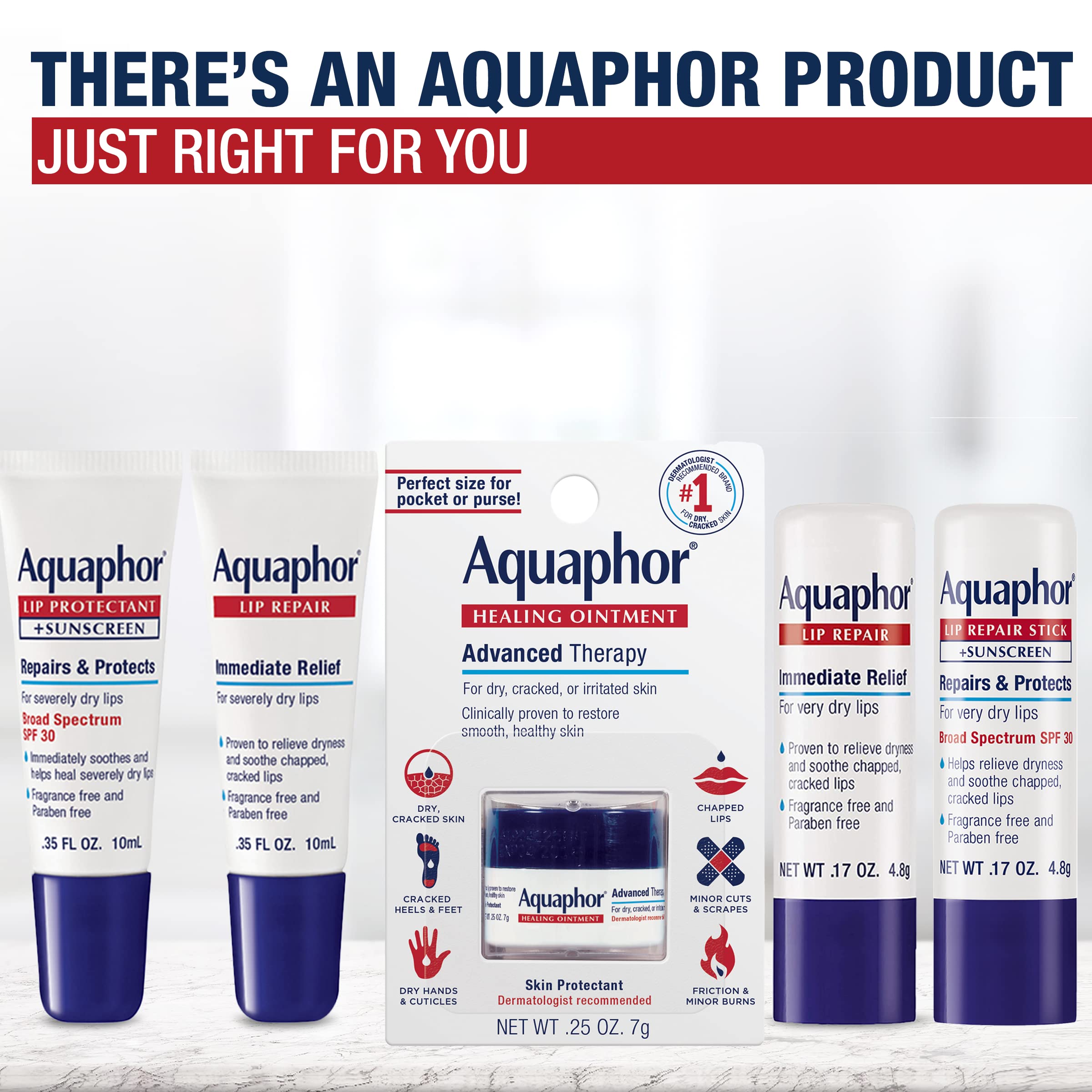 Aquaphor Lip Repair Stick - Soothes Dry Chapped Lips - 0.17 Ounce (Pack of 4)