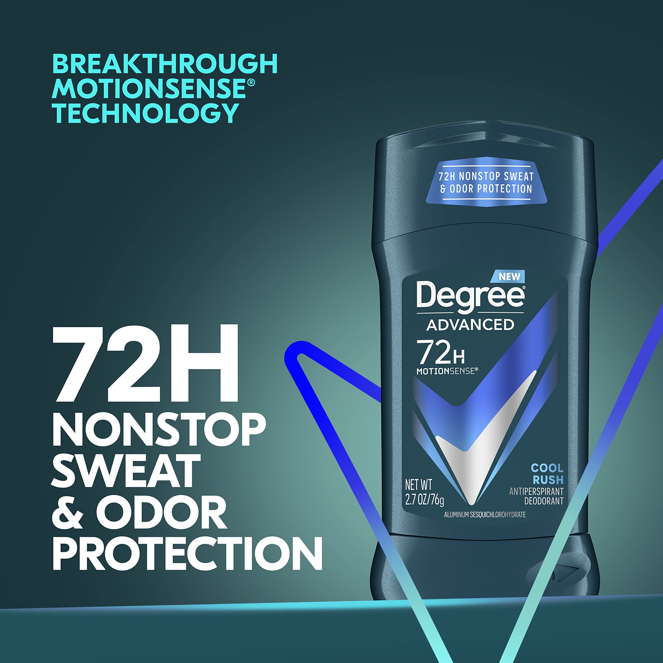 Degree Men Advanced Protection Antiperspirant Deodorant Cool Rush 4 count 72-Hour Sweat and Odor Protection Antiperspirant For Men With MotionSense Technology 2.7 oz