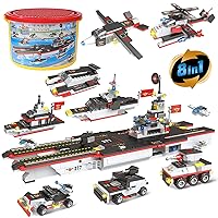 Aircraft Carrier Building Blocks Set 786PCS,8 in 1 Military Battleship Model Building Toy Kit with Sea Patrol Ship,Land Tank,Air Fighter and More Learning Role Play STEM Building Toys for Kids 6+