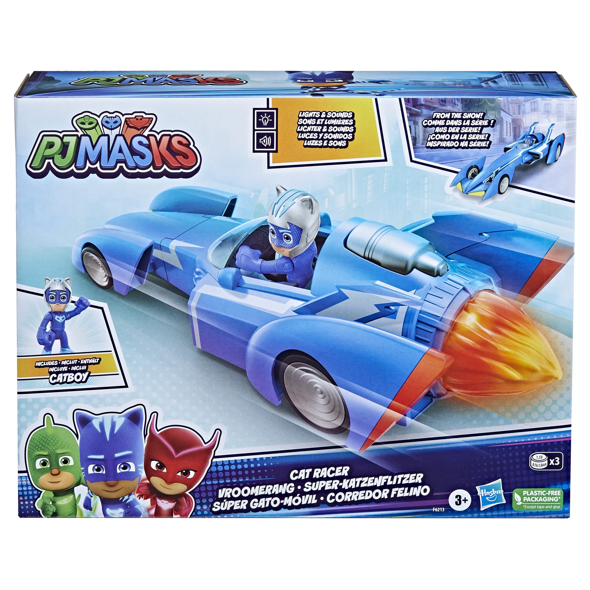 PJ Masks Power Heroes Cat Racer, PJ Masks Toy Car with Lights and Sounds, Preschool Toys for Boys and Girls 3 Years and Up