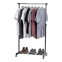 IRIS USA Portable Single-Rod Height Adjustable Clothes Rack with Lockable Wheels, Rolling Garment, Sigle Rod Wardrobe Rack, Easy Assemble, for Clothes, Belts, Shoes, and Bags