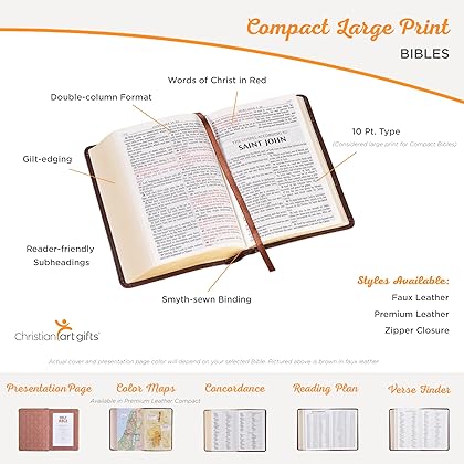 KJV Holy Bible, Large Print Compact, Saddle Tan Faux Leather w/Ribbon Marker, Red Letter, King James Version
