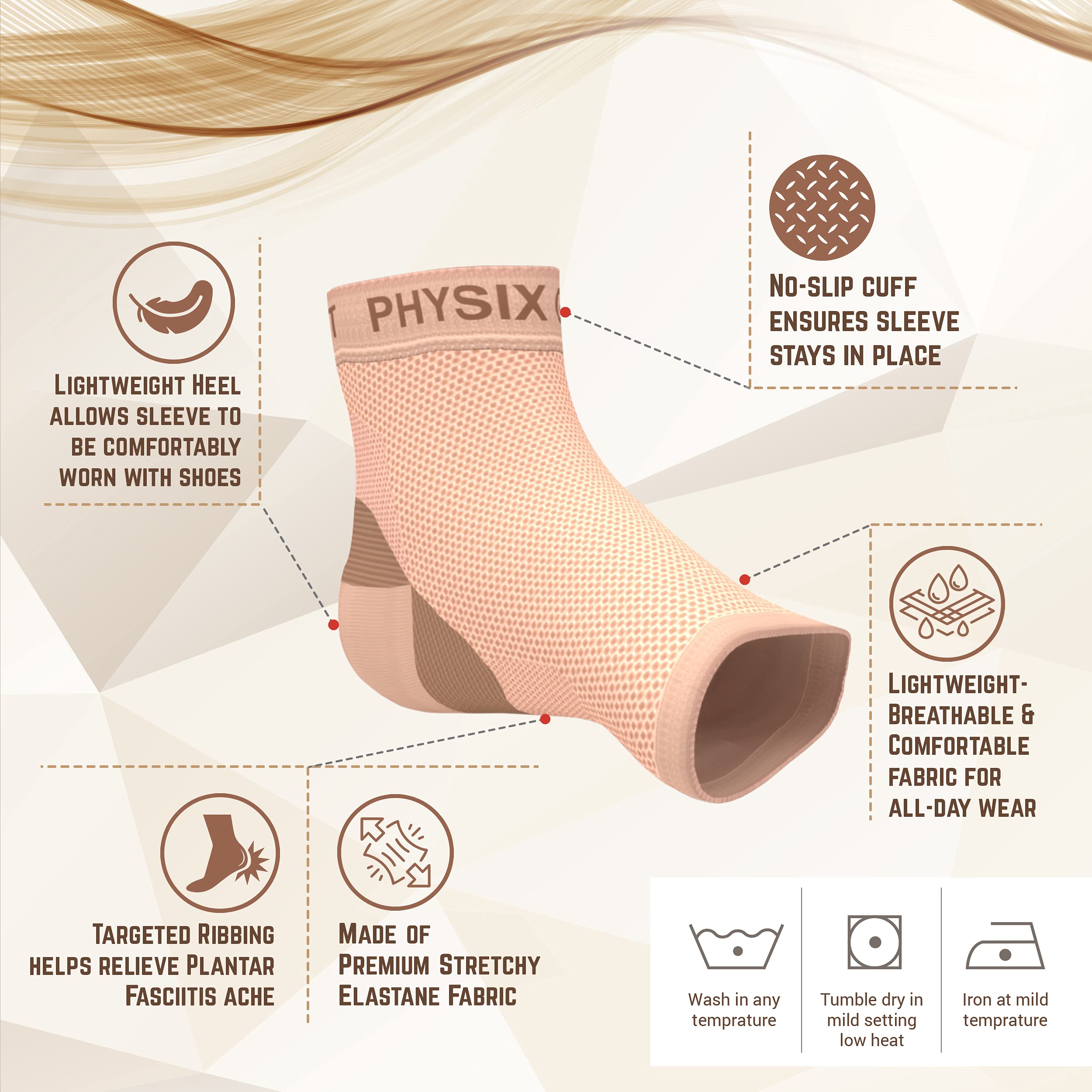 Physix Gear Sport Plantar Fasciitis Socks with Arch Support for Men & Women - Ankle Compression Sleeve, Toeless Compression Socks Foot Pain Relief, Ankle Swelling - Better than Night Splint, Beige S/M