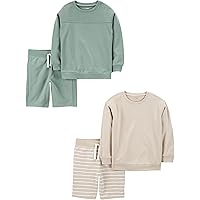 baby-boys 4-piece French Terry Long-sleeve Shirts and Shorts Playwear Set