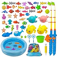 Kiditos Magnetic Fishing Toys Game Set with 4 Bathtub Tub Toys, Swimming Pool Toy, Colorful Ocean Sea Animals, Fishing Pole Rod Net, Fishing Game for Toddler Kids Age 3 4 5 6, 2 -4 Players Gift