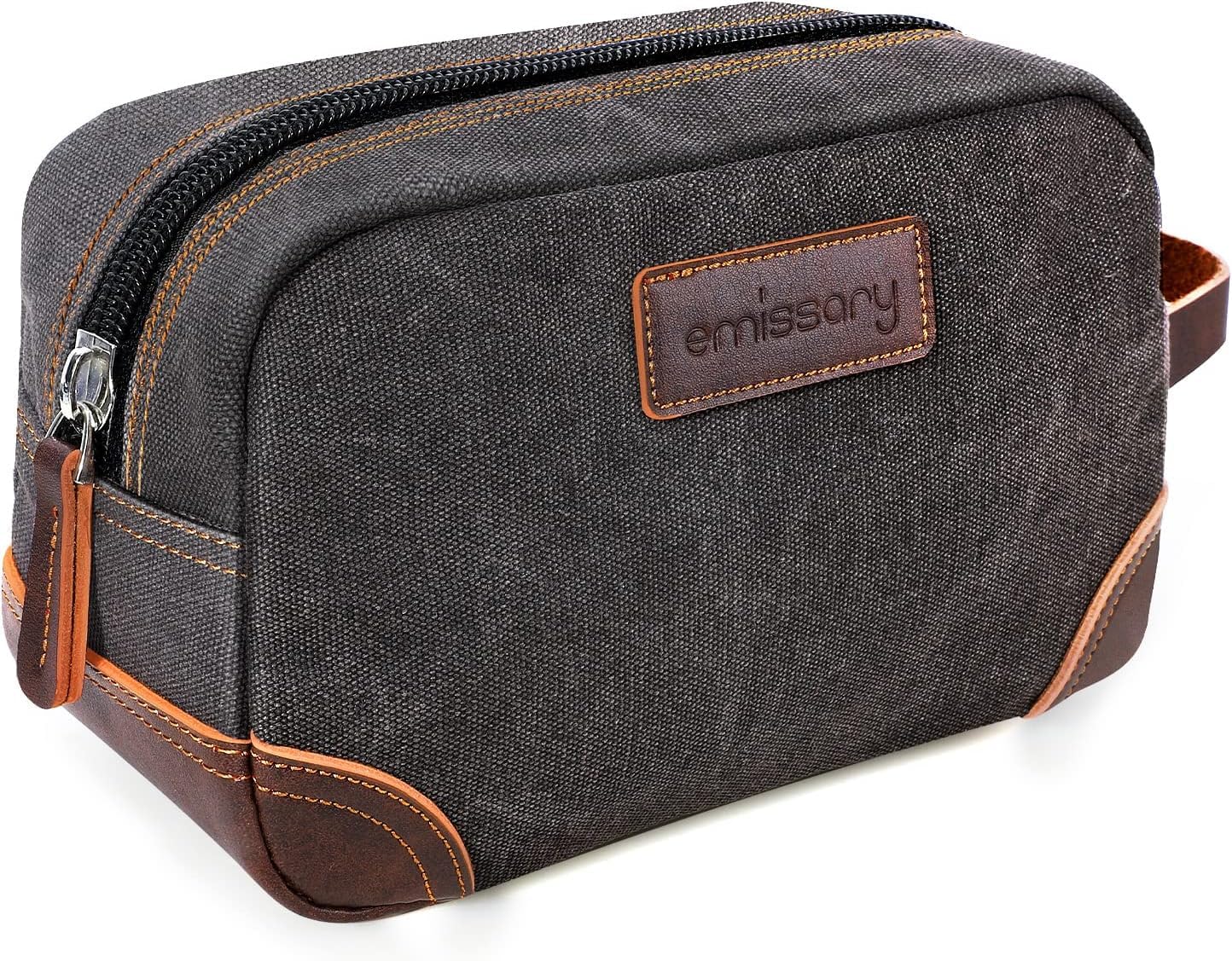 emissary Leather and Canvas Travel Toiletry Bag, Dopp Kit, Bathroom Men's Shaving Kit, Small Travel Accessories (Gray)
