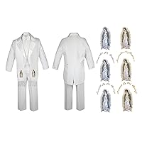 Boy Christening Baptism White Tail Suit Silver Mary Maria Guadalupe Stole Sm-7