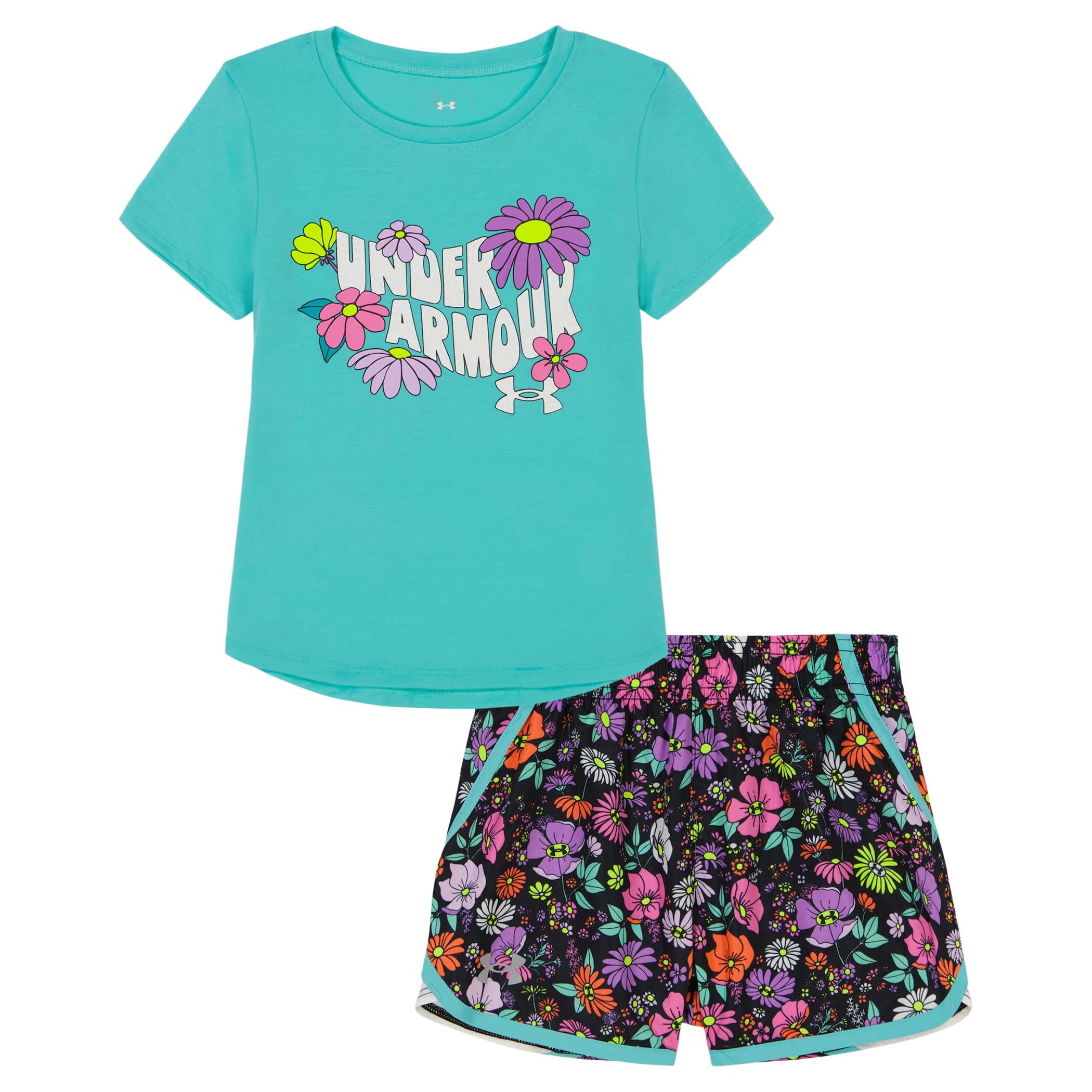 Under Armour UA PRINTED WOVEN SHORT SET, RADIAL TURQ FLORAL, 4T