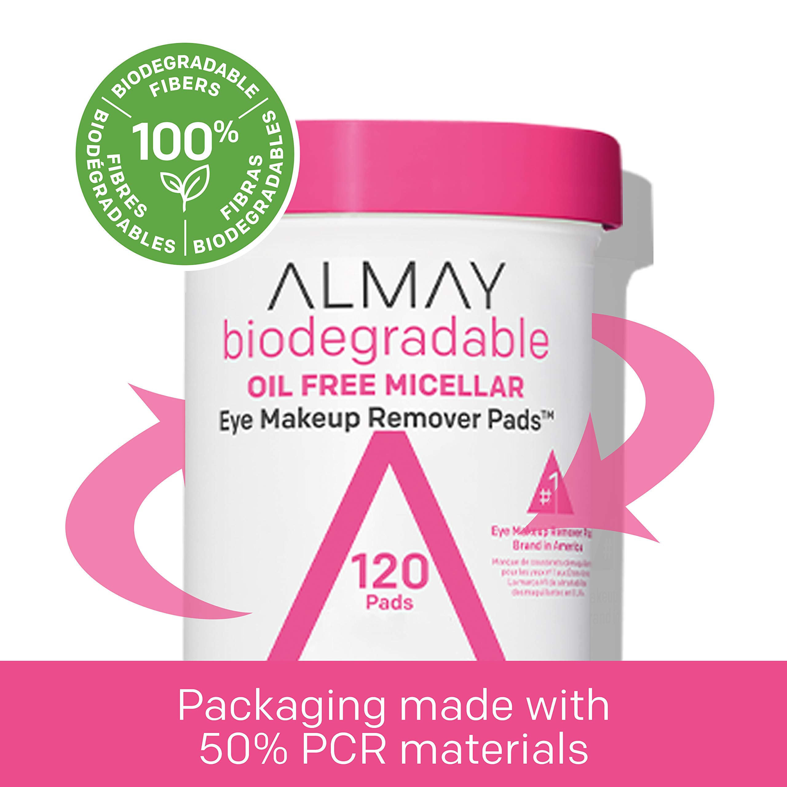 Almay Makeup Remover Pads, Micellar Gentle, Longwear & Waterproof, Hypoallergenic, Fragrance Free, Dermatologist & Ophthalmologist Tested, 120 Pads (Pack of 1)