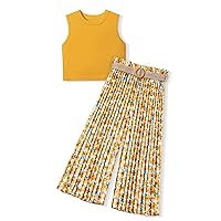 Girls Clothes 7-14Y Kids Clothes Girls Rib Crop Tank Tops + Pleated Wide Leg Pants Girls 2 Piece Summer Outfits