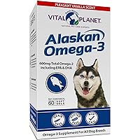 Alaskan Omega-3 Fish Oil Supplement for Dogs with 600mg of Omega-3, High in DHA and EPA from Sustainably Harvested Wild Caught Cold Water Fish, 60 Vanilla Softgels