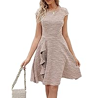 JASAMBAC Womens Fall Work Dresses Vintage 1950s Flared A Line Tweed Dress Church Midi Dresses Business Casual Outfits